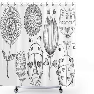 Personality  Doodle Sketch Spring Set Shower Curtains