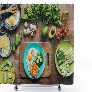 Personality  Healthy Breakfast On Plate Shower Curtains
