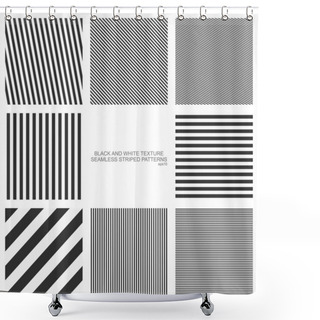 Personality  Set Of Seamless Patterns, Straight Stripes, Black And White Texture. Vector Backgrounds Shower Curtains