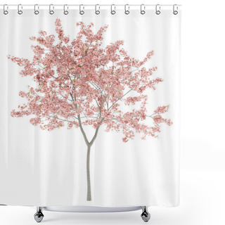 Personality  Flowering Peach Tree Isolated On White Background. 3d Illustration Shower Curtains