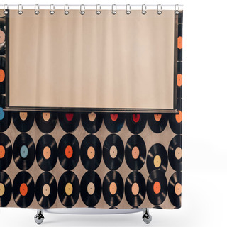 Personality  Top View Of Background Made From Vinyl Records And Blank Frame Shower Curtains