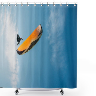 Personality  Parachutist Flying In Blue Clear Sky, Crimea, Ukraine, May 2013 Shower Curtains