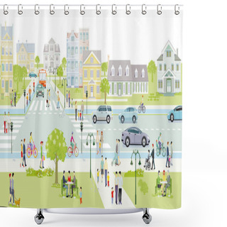 Personality  Families And People On The Sidewalk With Road Traffic Illustration Shower Curtains