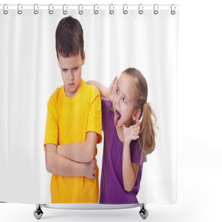 Personality  Young Girl Teasing And Mocking A Boy Shower Curtains