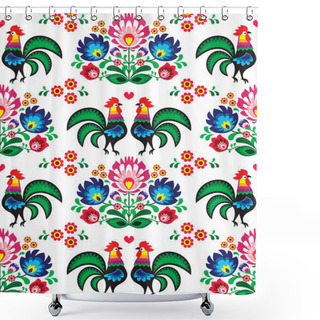 Personality  Seamless Polish Folk Art Pattern With Roosters - Wzory Lowickie, Wycinanka Shower Curtains