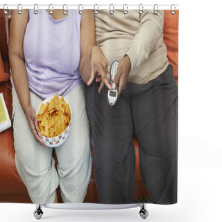 Personality  Obese Couple Sitting On Couch Shower Curtains