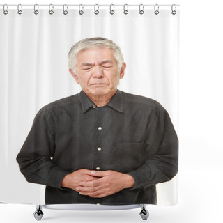 Personality  Senior Japanese Man Suffers From Stomachache Shower Curtains