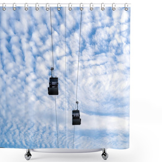 Personality  Cableway Cabins On A Background Of Blue Sky And White Clouds In Sunny Summer Weather Shower Curtains