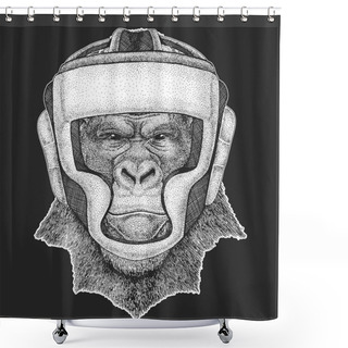 Personality  Athletic Animal Gorilla, Monkey, Ape Boxing Champion. Print For T-shirt, Emblem, Logo. Martial Arts. Vector Illustration With Fighter. Sport Competition. Shower Curtains