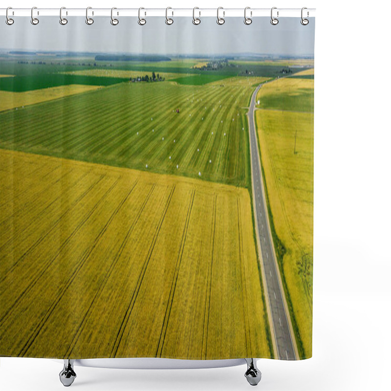 Personality  Mixed Agricultural Fields Top View Aerial Photography Shower Curtains