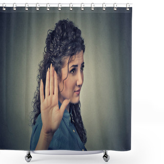 Personality  Young Annoyed Angry Woman With Bad Attitude Giving Talk To Hand Gesture Shower Curtains