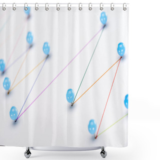 Personality  Close Up View Of Colorful Connected Drawn Lines With Pins, Connection Concept Shower Curtains