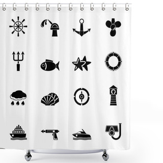 Personality  Silhouette Marine And Sea Icons Shower Curtains