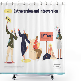 Personality  Extraversion And Introversion Concept Of Landing Page With People Extraverts And Introverts Shower Curtains