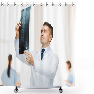 Personality  Male Doctor Looking At X-ray In Hospital Shower Curtains