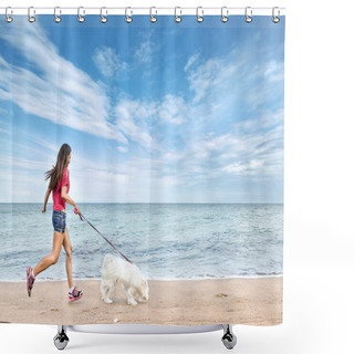 Personality  Young Woman Walking With Dog Shower Curtains