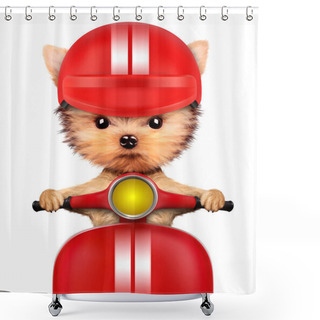 Personality  Adorable Puppy Sitting On A Motorbike Shower Curtains