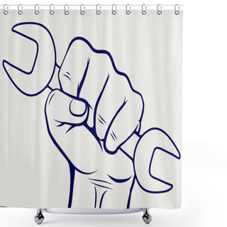 Personality  Working Hand With Wrench Silhouette Shower Curtains