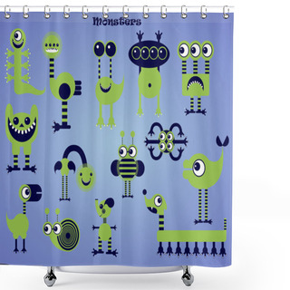 Personality  Set Of Green Cartoon Monsters. Vector Illustration Shower Curtains