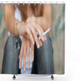 Personality  Teenage Hands Holding Cigarette Shower Curtains