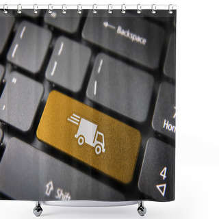 Personality  Yellow Delivery Keyboard Key Cargo Business Background Shower Curtains
