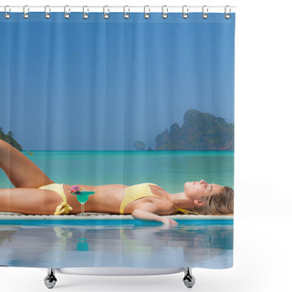 Personality  Woman By The Pool On Ko Phi Phi Island  Shower Curtains