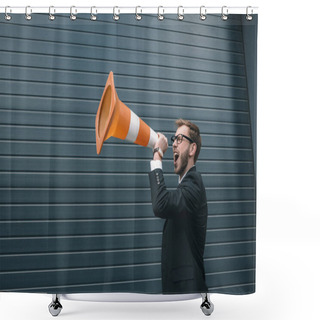 Personality  Businessman With Traffic Cone  Shower Curtains