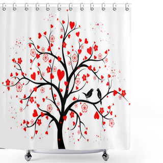 Personality  Two-colored Decorative Tree With Hearts Shower Curtains