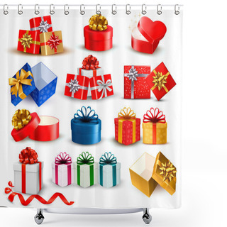 Personality  Set Of Colorful Gift Boxes With Bows And Ribbons. Vector Illustr Shower Curtains