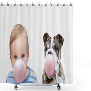Personality  Boy And Dog With Chewing Gum Shower Curtains