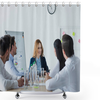 Personality  Partial View Of Business Colleagues Having Discussion At Workplace In Office Shower Curtains