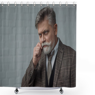 Personality  Stylish Senior Man In Tweed Suit With Mustaches Shower Curtains