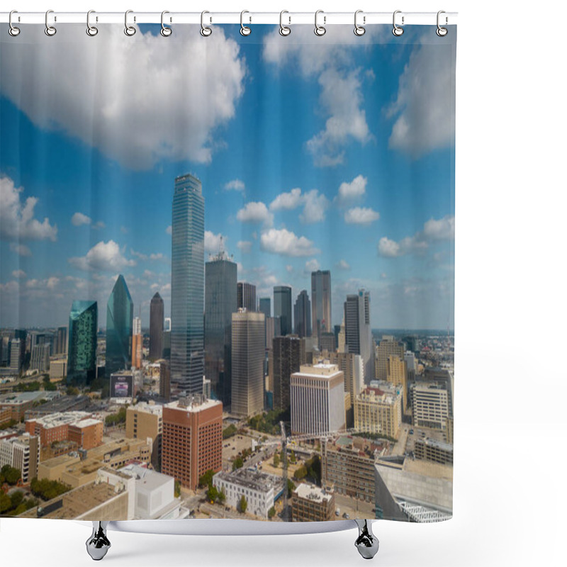 Personality  Aerial View Over The City Of Dallas Texas - DALLAS, TEXAS - OCTOBER 30, 2022 Shower Curtains