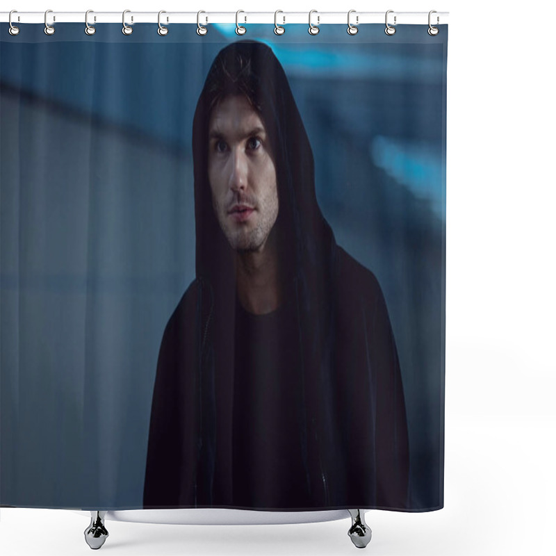 Personality  Handsome Thief In Black Hoodie In Underpass Shower Curtains