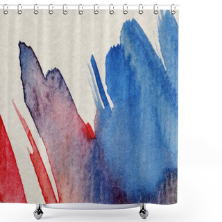 Personality  Close Up View Of Blue And Red Watercolor Paint Brushstrokes On White Textured Background Shower Curtains