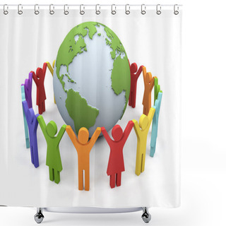 Personality  World Partnership. 3d Image Isolated On White Background. Shower Curtains