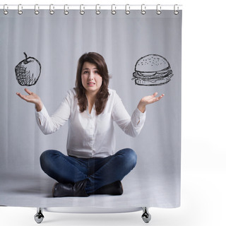 Personality  Girl With A Dilemma About Food Shower Curtains