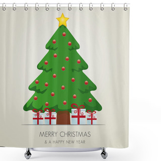 Personality  Christmas Tree Gift Box And Gold Star Shower Curtains