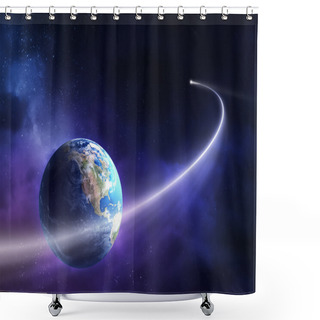 Personality  Comet Passing In Front Of Planet Earth (3D Uv Map From Http://visibleearth.nasa.gov) Shower Curtains