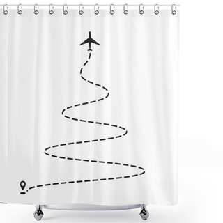Personality  Airplane 2019 Christmas Tree Dotted Path, Aircraft Tracking, Trace Or Road Vector Illustration. New Year Plane Track To Point, Line Way, Air Lines Shower Curtains
