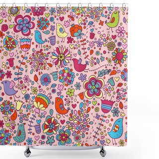 Personality  Spring Pattern With Colorful Flowers And Birds On It. Shower Curtains