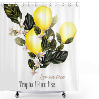 Personality  Illustration With Realistic Vector Lemon On A Blooming Branches Shower Curtains