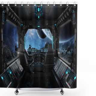 Personality  Spaceship Grunge Interior With View On Exoplanet  Shower Curtains