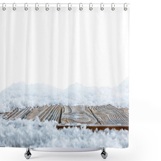 Personality  Striped Brown Wooden Board Covered With Snow On White Shower Curtains