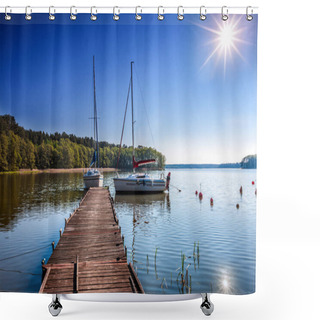 Personality  Masuria, The Land Of 1000 Lakes. Yachts Are Moored At The Marina Shower Curtains