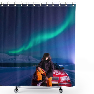 Personality  The Polar Arctic Northern Lights Aurora Borealis Sky Star In Norway Svalbard Man In Longyearbyen City The Moon Mountains Shower Curtains