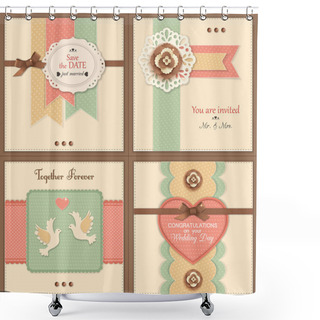 Personality  Set Of Four Vintage Wedding Backgrounds With Paper Flowers Shower Curtains