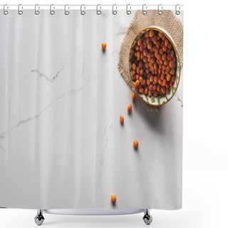 Personality  Top View Of Bowl With Berries On Marble Surface With Hessian Shower Curtains