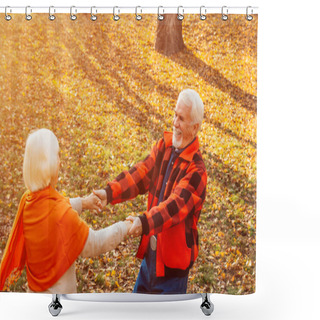 Personality  An Elderly Couple Is Dancing. Smiling Old Woman. Movement Is Life. I Feel Young Again. Shower Curtains