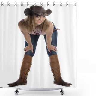Personality  Portrait Of Young Woman In Cowboy Hat Shower Curtains